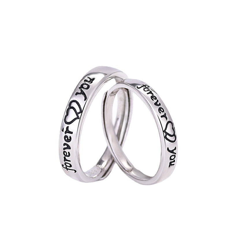 Men'S And Women'S Letters Epoxy Love Heart-Shaped Rings Korean Personality S925 Silver Couple
