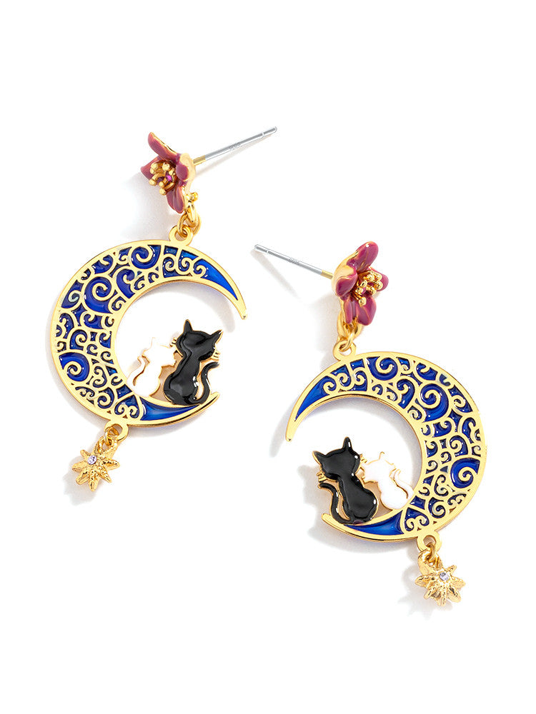 New Trendy Cute Cat Earrings Female Long Starry Sky Moon Temperament Earrings Fairy White Earrings