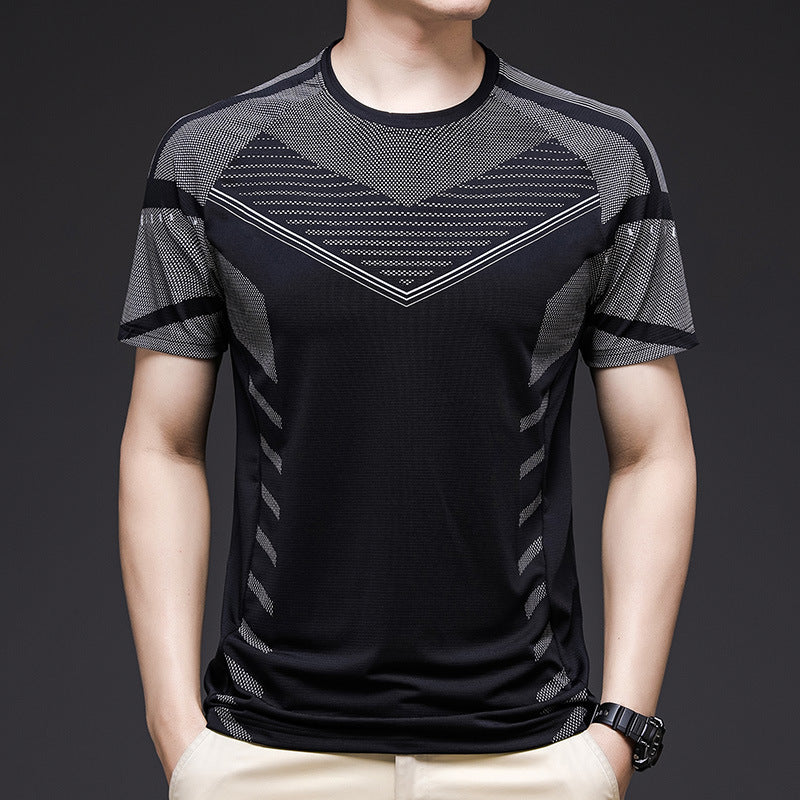 Ice Silk Short Sleeve Summer Running Men''s Elastic Quick Drying Fitness Track And Field Basketball Training T-Shirt