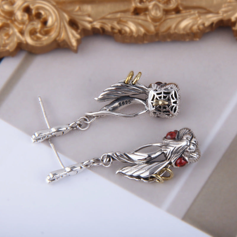 Cute Big Ears Red Eyes Bunny Head Earrings In Sterling Silver