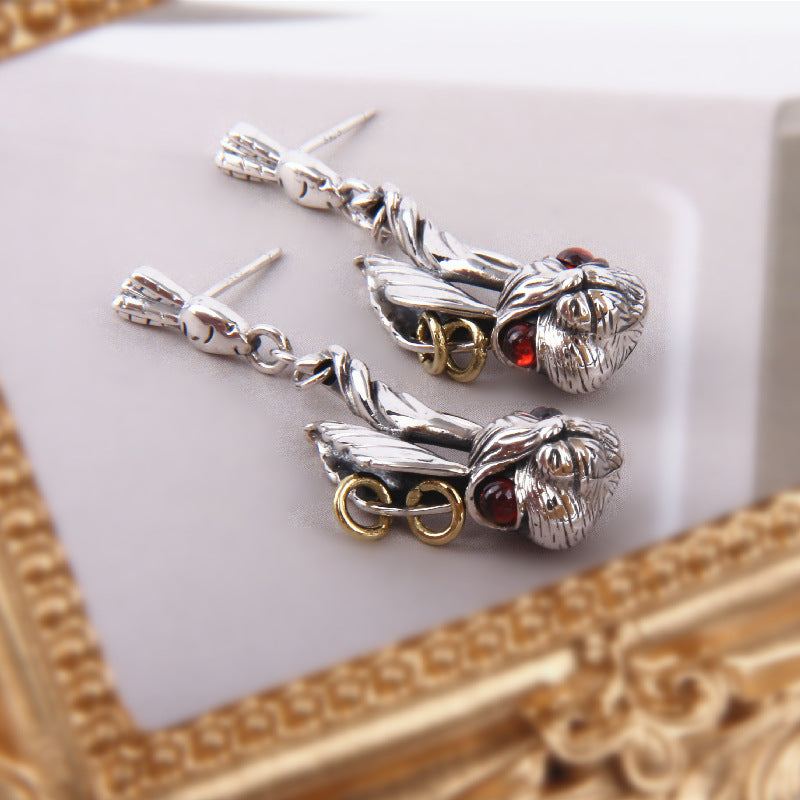 Cute Big Ears Red Eyes Bunny Head Earrings In Sterling Silver