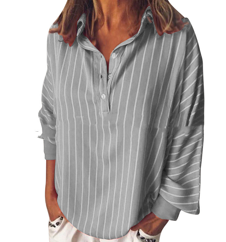 Striped Print Loose Oversized Bat Sleeve Shirt