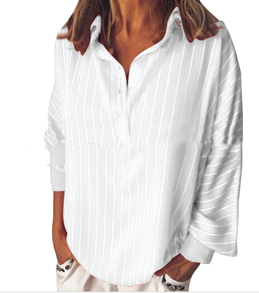 Striped Print Loose Oversized Bat Sleeve Shirt