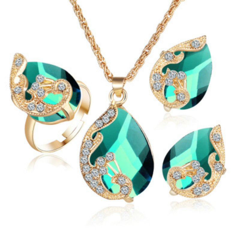 Alloy Plating Necklace Earrings Set Jewelry Set With Rhinestone Wedding Jewelry