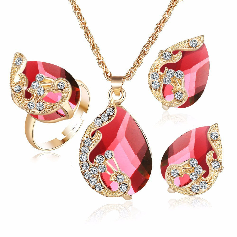 Alloy Plating Necklace Earrings Set Jewelry Set With Rhinestone Wedding Jewelry