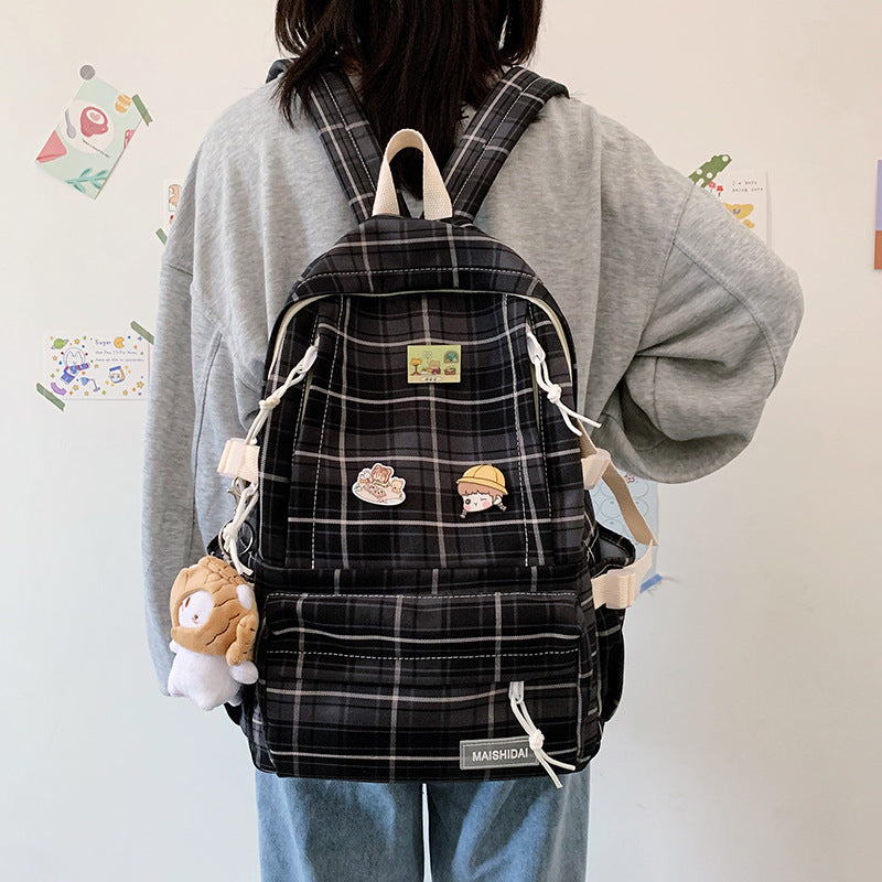 Japanese Plaid Backpack   Capacity Students Schoolbag Campus Stripe Style Fashionable Girl Travel Bag