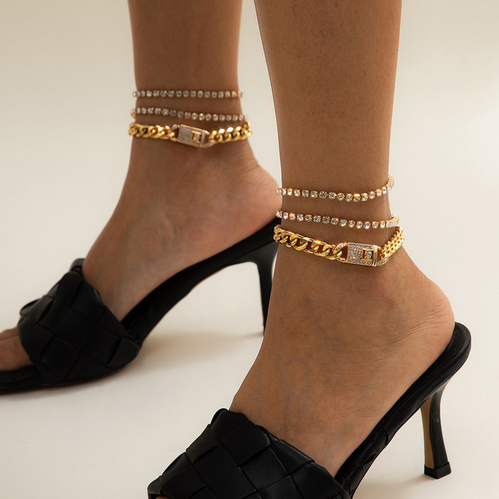 Multi-layered Anklet Women's Personality Cuban Chain Mix And Match Feet