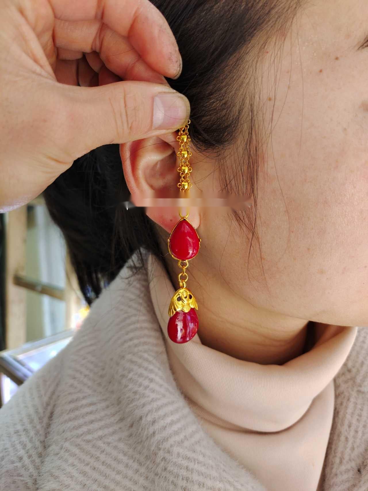 Ball Gold-plated Ear Chain Earrings Do Not Fade