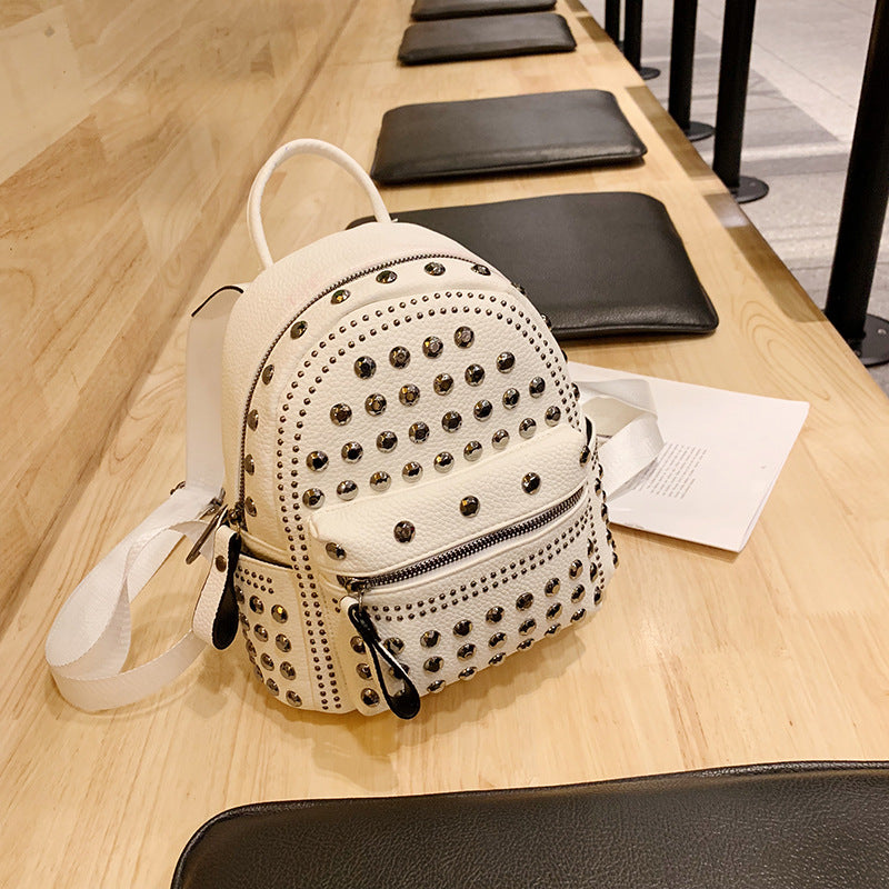 Rivet Soft Leather Sense Solid Color Backpack Casual Ladies Backpack Trend