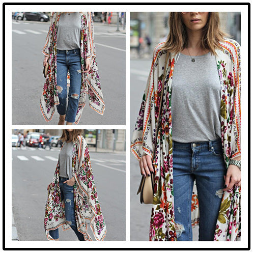 Digital Positioning Positioning Printing Long Cardigan Bikini Beach Blouse