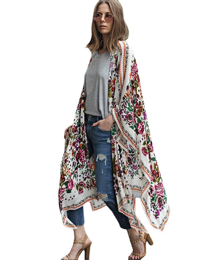 Digital Positioning Positioning Printing Long Cardigan Bikini Beach Blouse