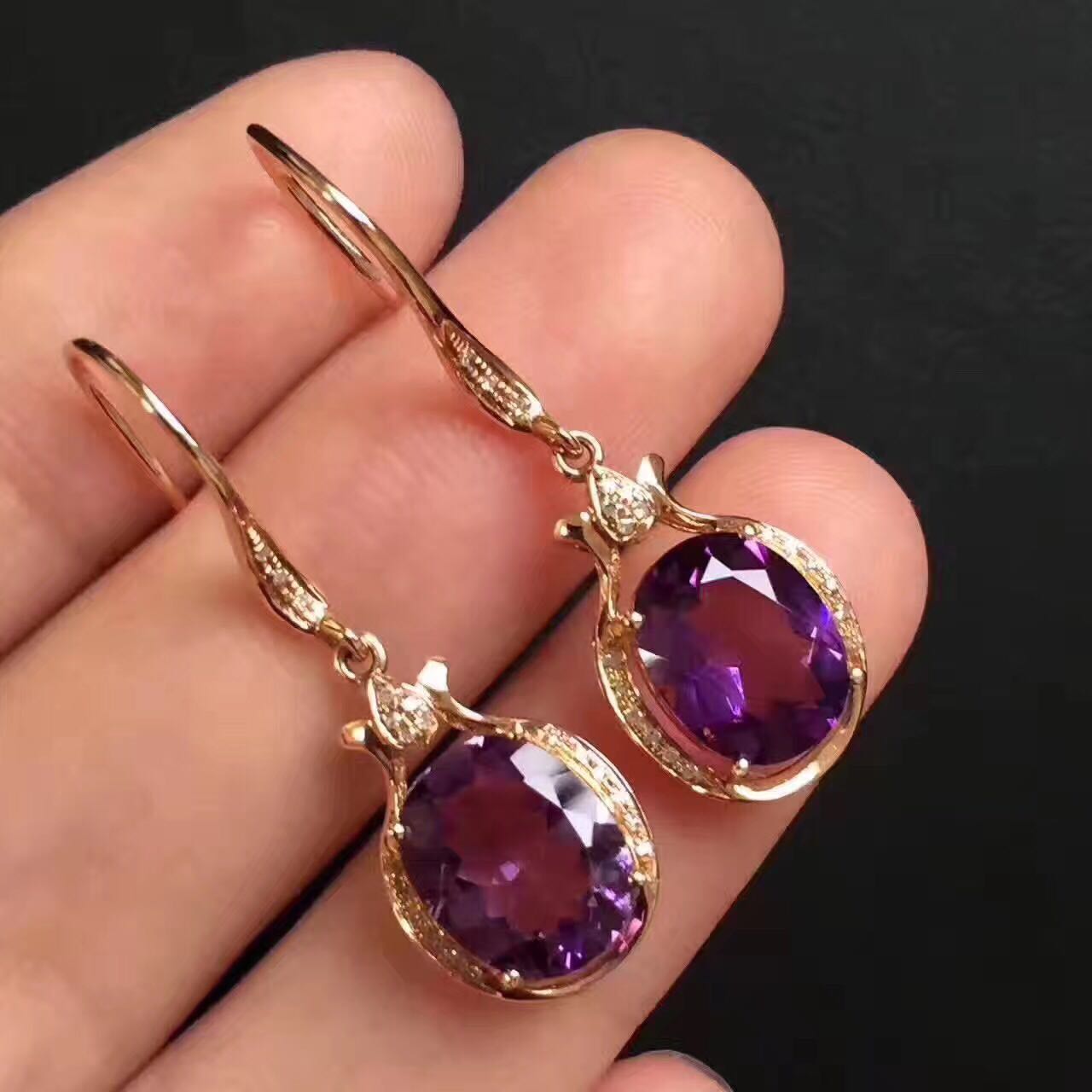 Natural Amethyst Earrings Deep Mysterious Purple