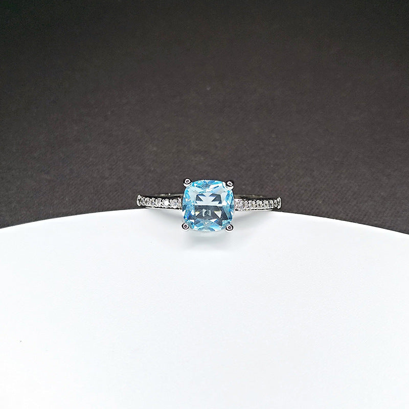 Four Prong Sapphire Moissanite Diamond Ring