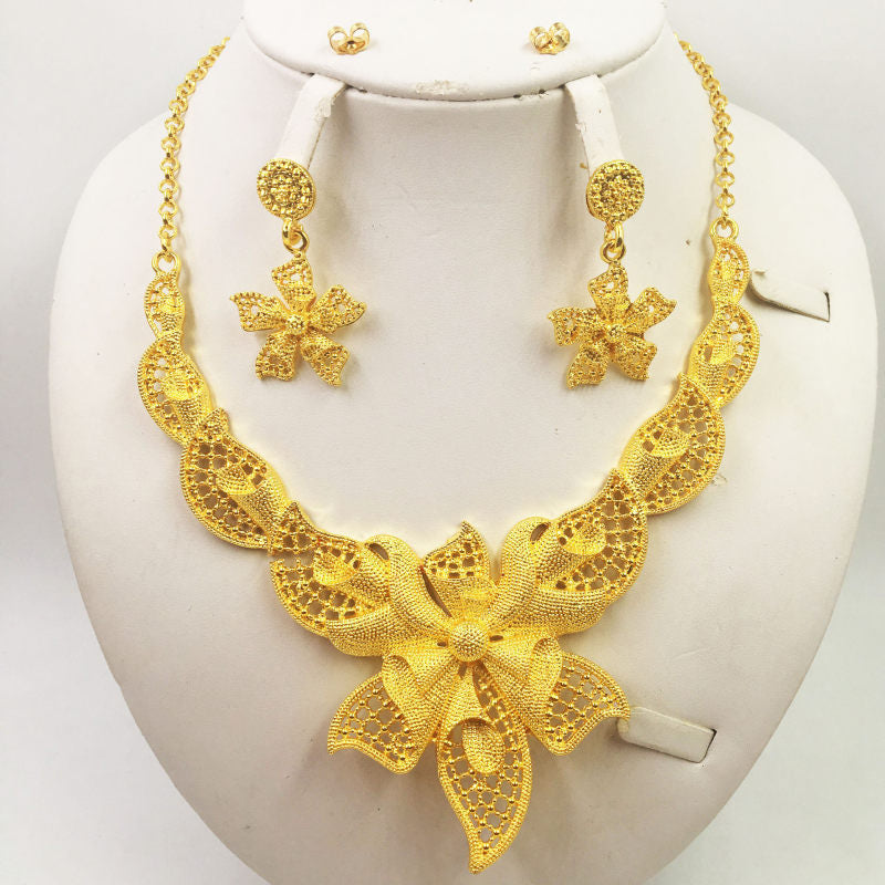 Gold Jewellery African Wedding Gifts Women Necklace Earrings