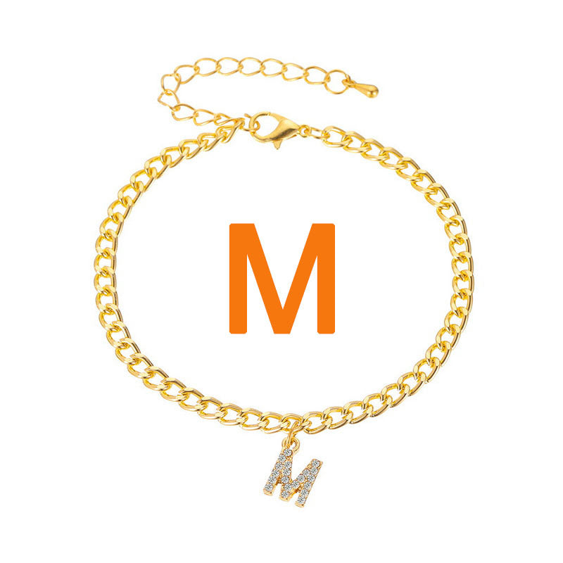 New Letter Rhinestone Alloy Chain Anklet