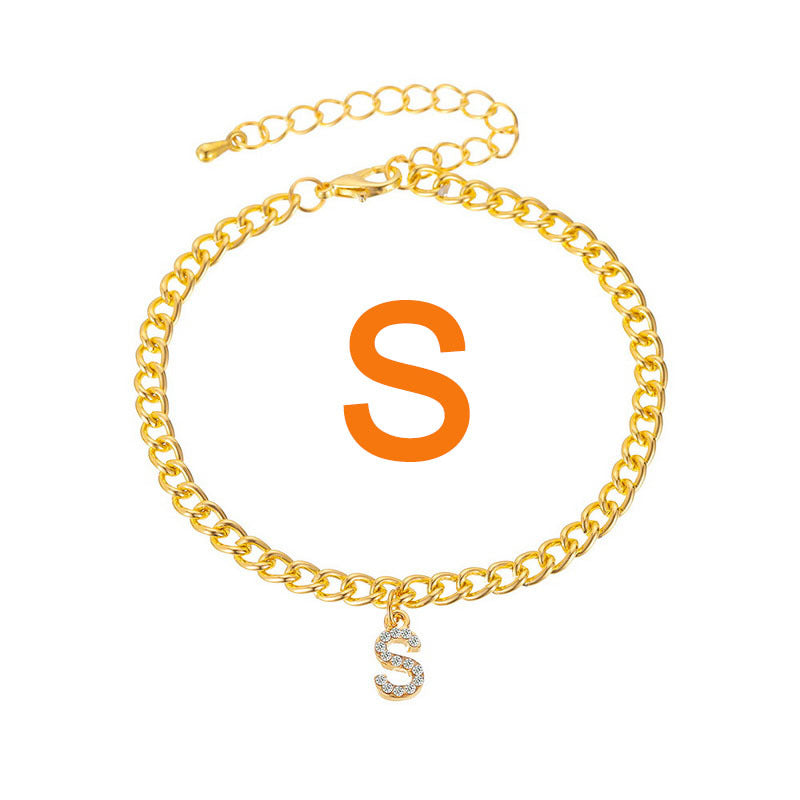 New Letter Rhinestone Alloy Chain Anklet