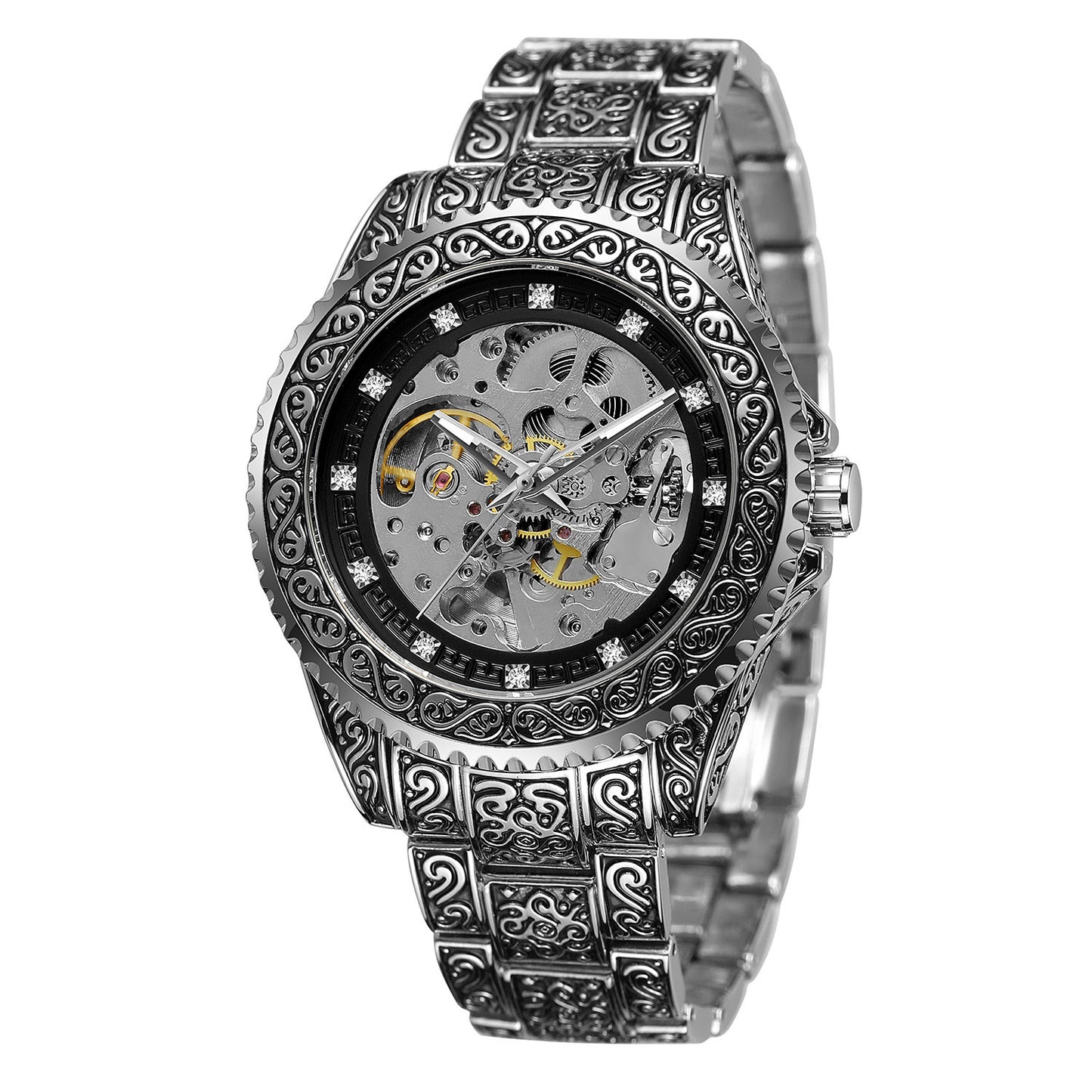 Style Mens Fashion Casual Hollow Retro Carved Automatic Mechanical Watch