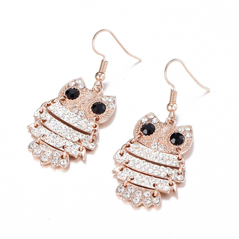 Owl Earrings European And American Jewelry Diamond Earrings