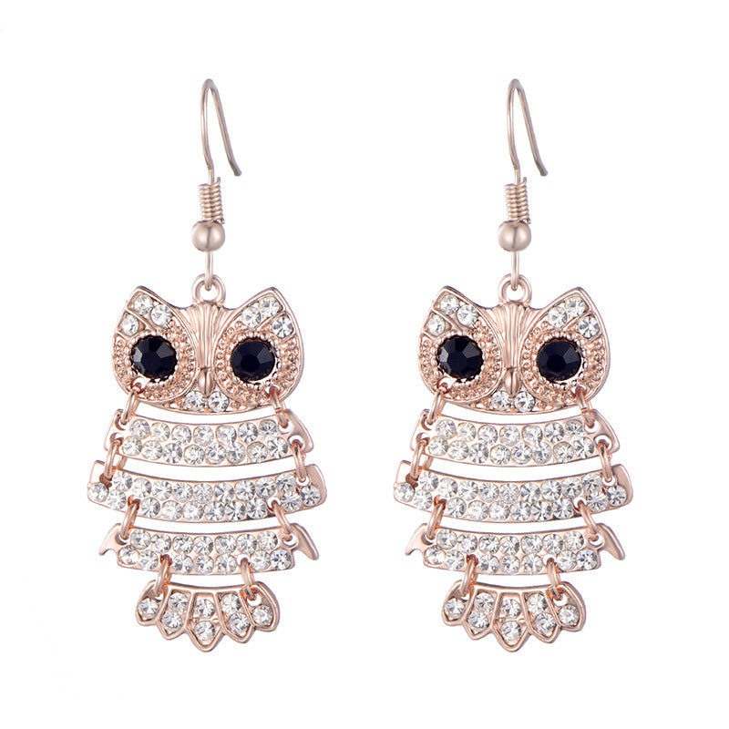 Owl Earrings European And American Jewelry Diamond Earrings