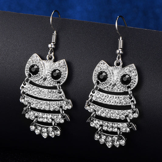 Owl Earrings European And American Jewelry Diamond Earrings