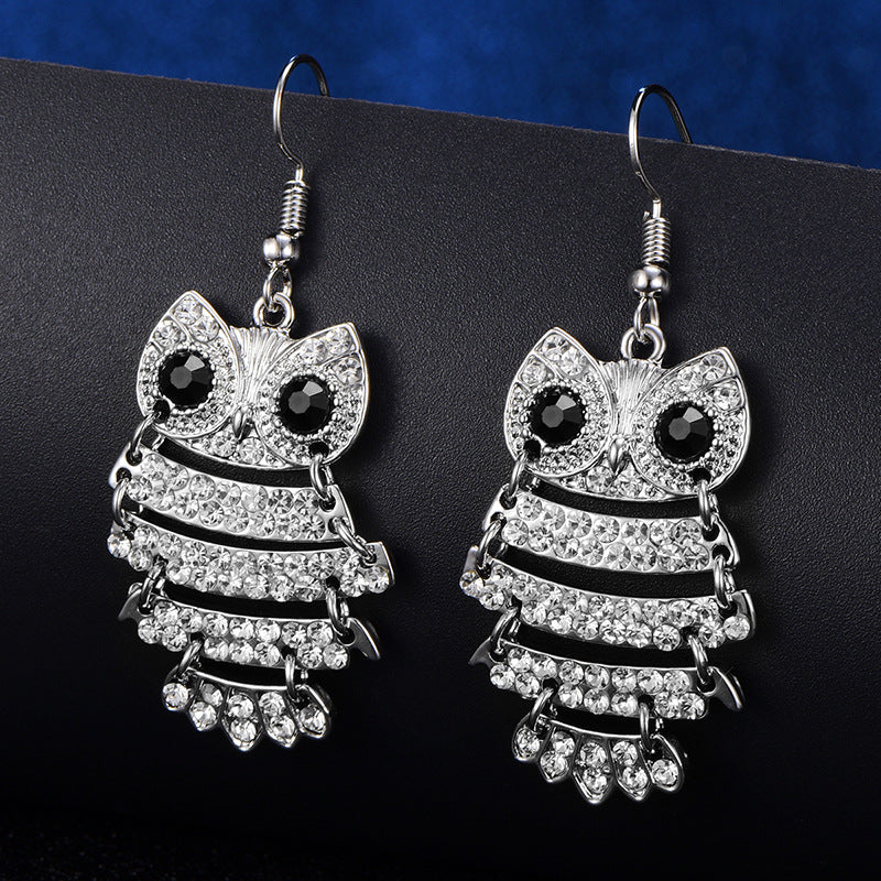 Owl Earrings European And American Jewelry Diamond Earrings