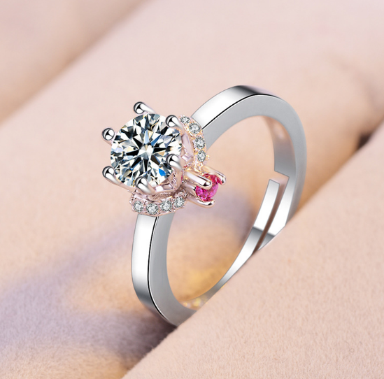 Classic six claw single diamond ring simulation plated 18k white goldring diamond engagement ring