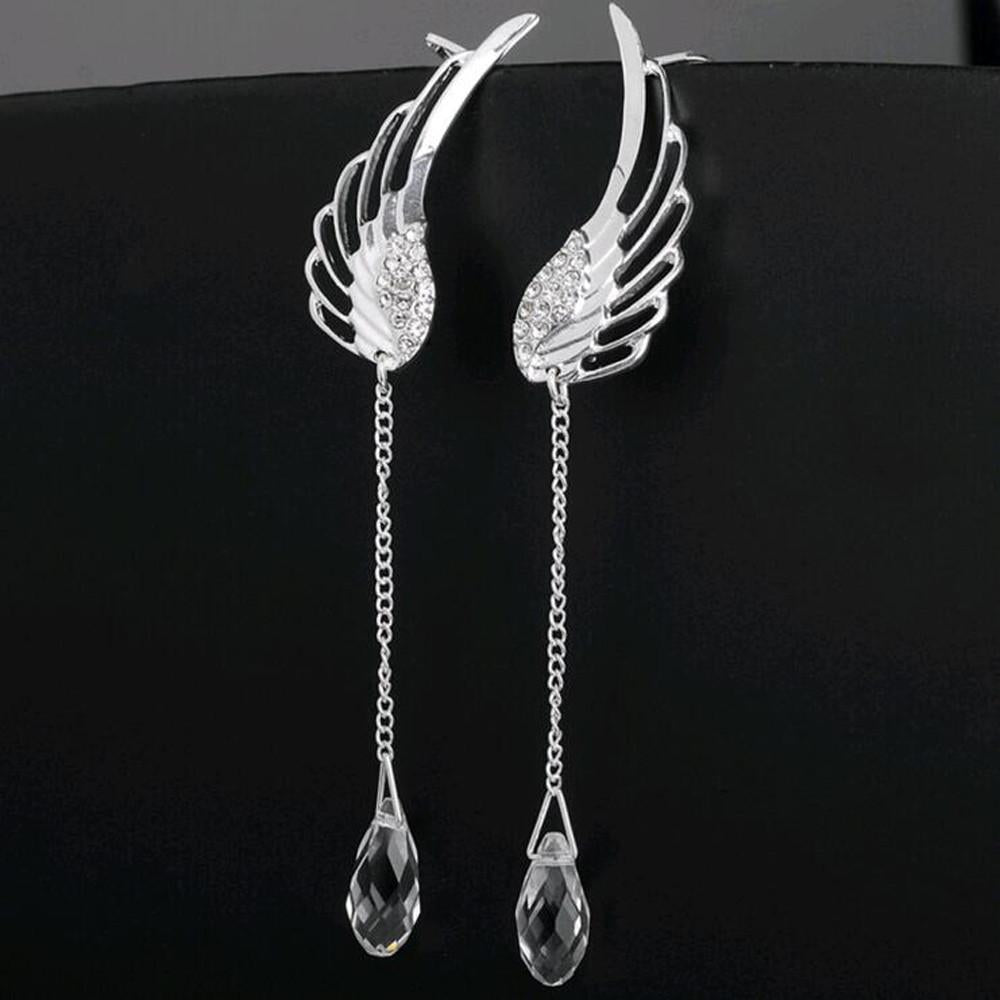 Silver Angel Wing Crystal Earrings