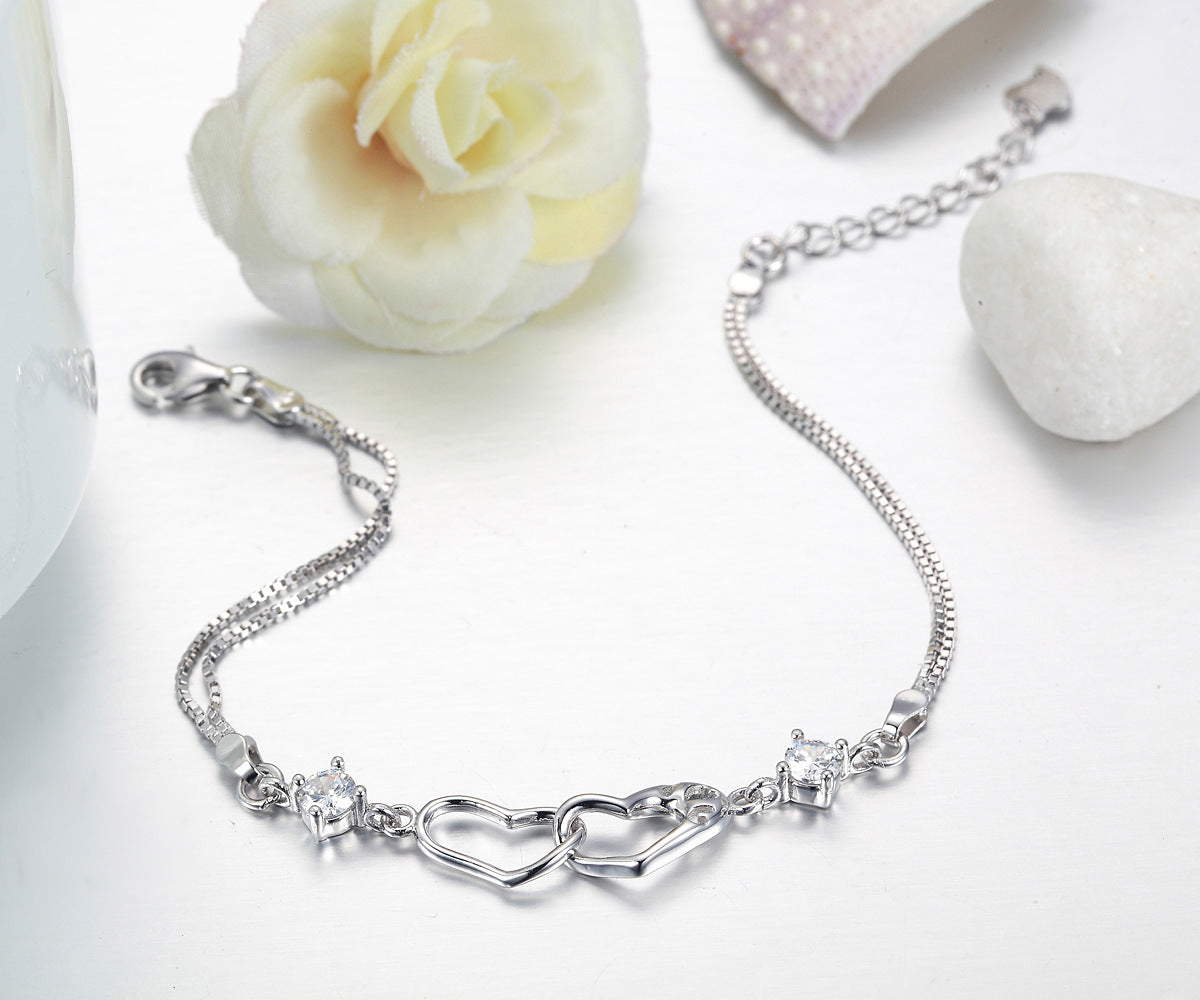 Heart-to-heart girl confession crystal bracelet