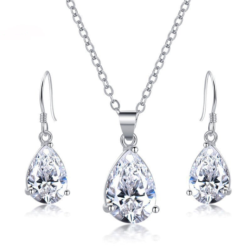 Direct Selling Zircon Earrings Necklace Set Drop Earrings 925 Ear Hook Ear Jewelry Clavicle Chain Wholesale Gifts