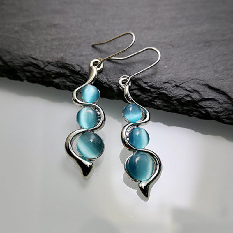 Hylan Cat's Eye Gemstone Wave Earrings