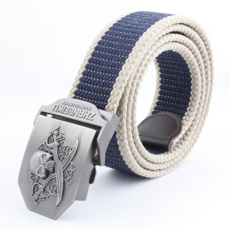 Casual And Versatile Double Knife Skull Canvas Belt