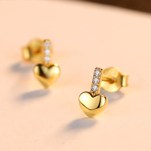 S925 Silver Hypoallergenic Glossy Heart-shaped Stud Earrings