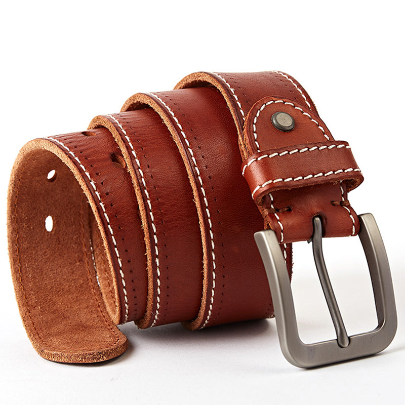 Washed Cowhide Vegetable Tanned Leather Wide Belt