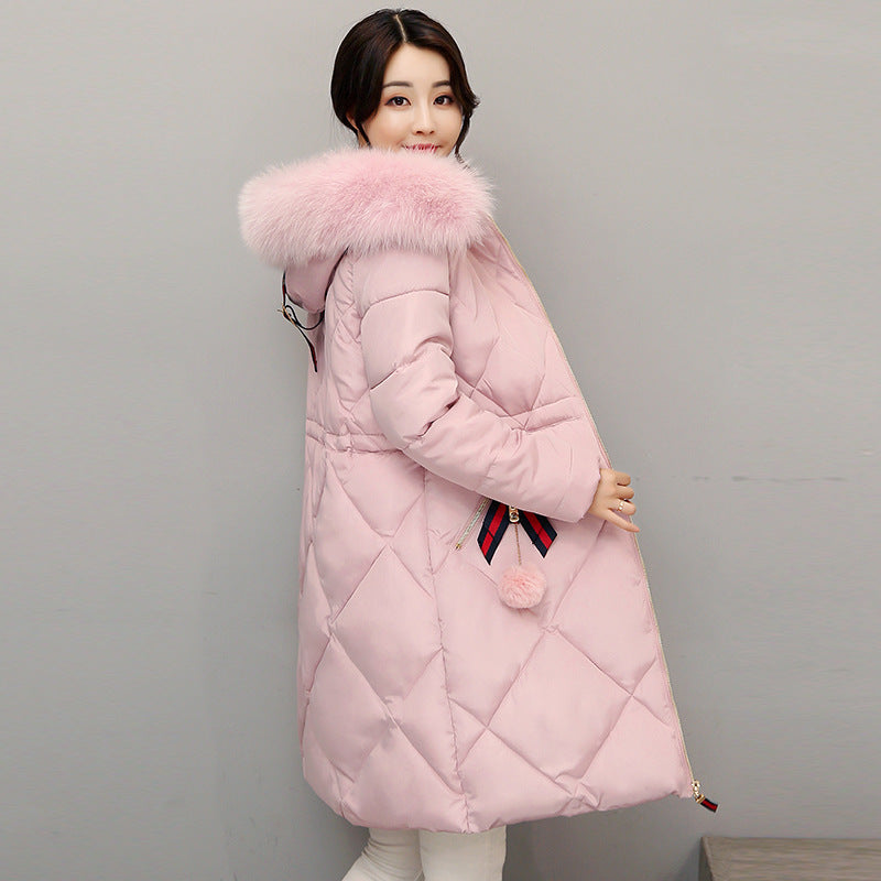 Fashion cotton-padded clothes 2021 autumn and winter new Korean long style ladies' cotton-padded clothes thickened slim women's large size coat