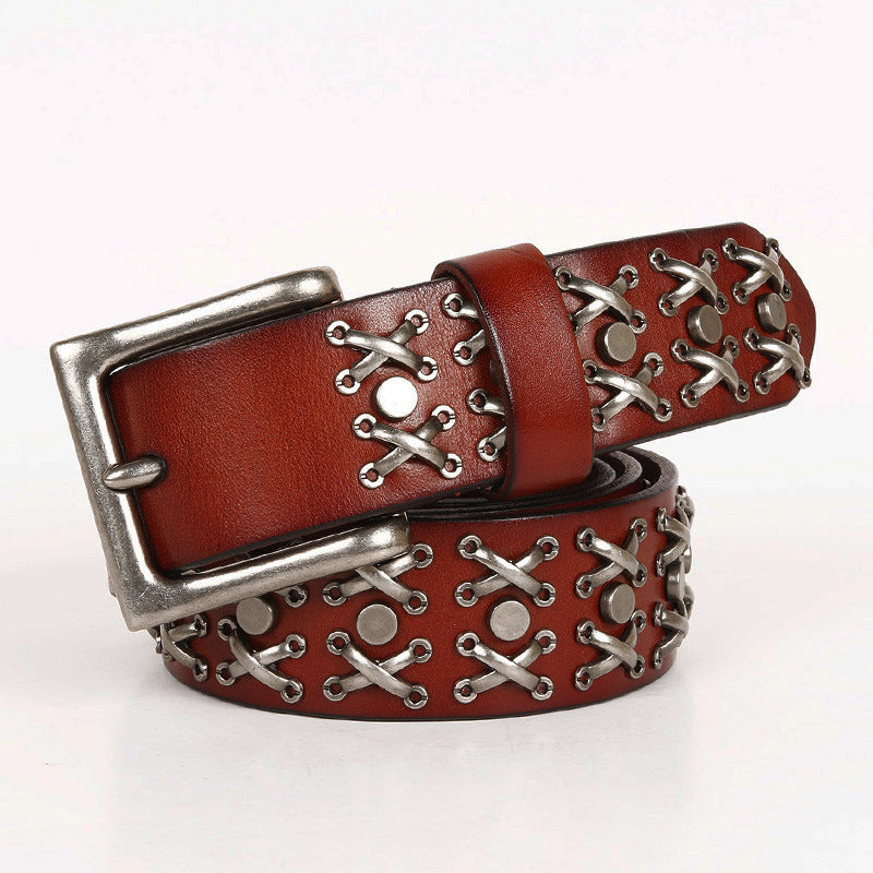 Rivet Waistband Women's Head Leather Knight Belt