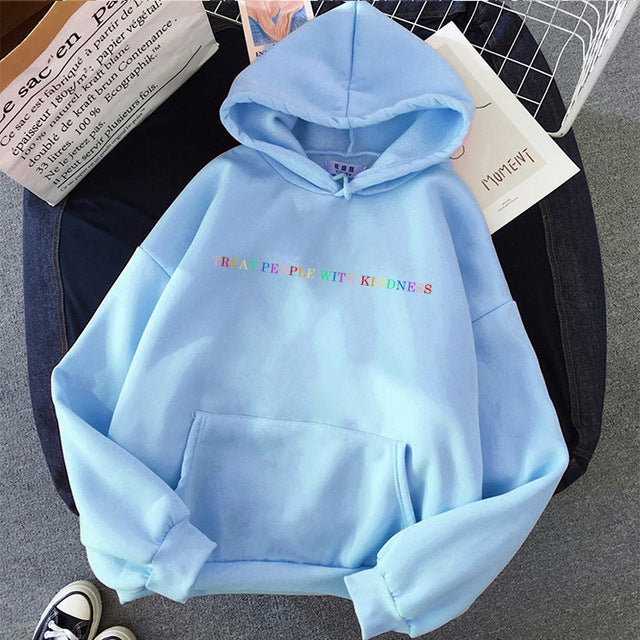 Hooded Letter Sweater Solid Color Loose Casual Women's Clothing
