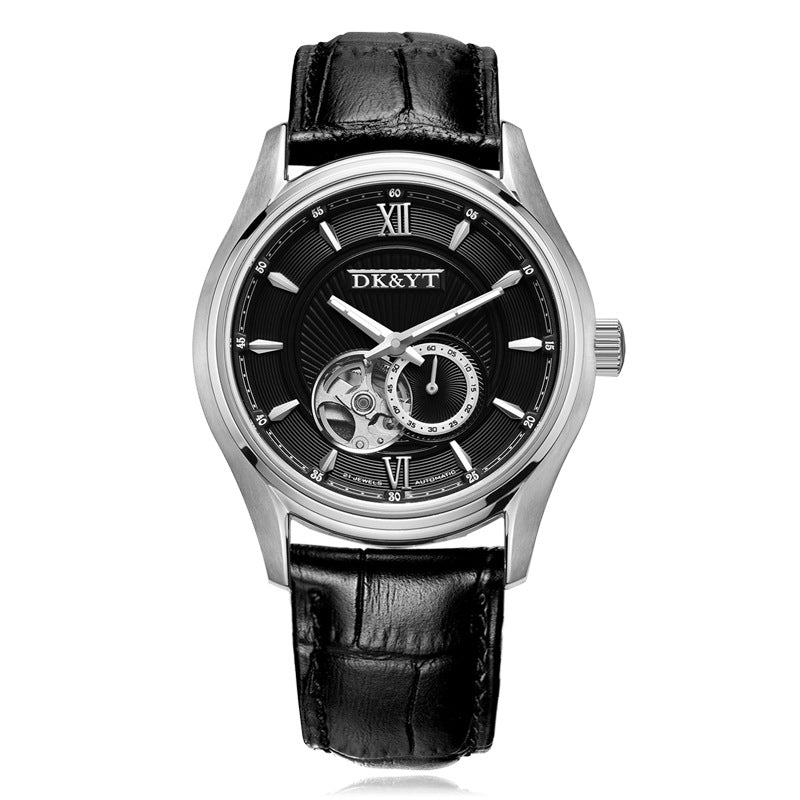 Factory spot cross-border popular full automatic window through small eye through mechanical watch formal sports men''s Leather Watch