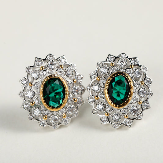 Craft retro hollow green zircon 925 Silver Earrings