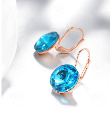 Fashion earrings wholesale inlaid authentic Austrian crystal blue diamond gold-plated earrings