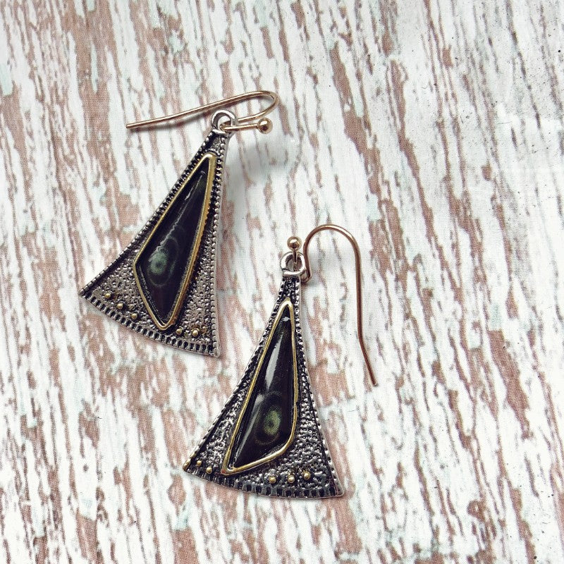 Creative triangle fan-shaped colored glass earrings