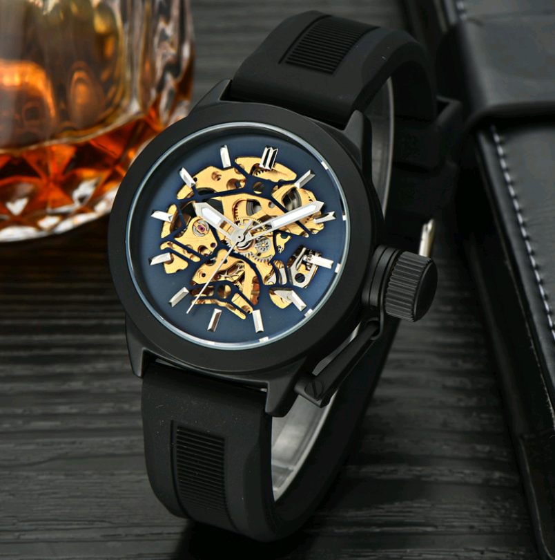 High-end men's automatic hollow steel belt mechanical watch business luminous automatic hollow mechanical watch