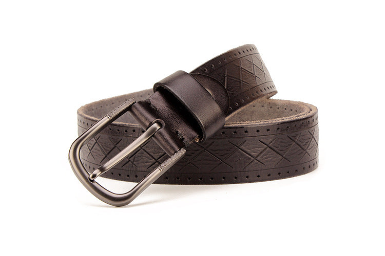 Men's leather pin buckle head leather