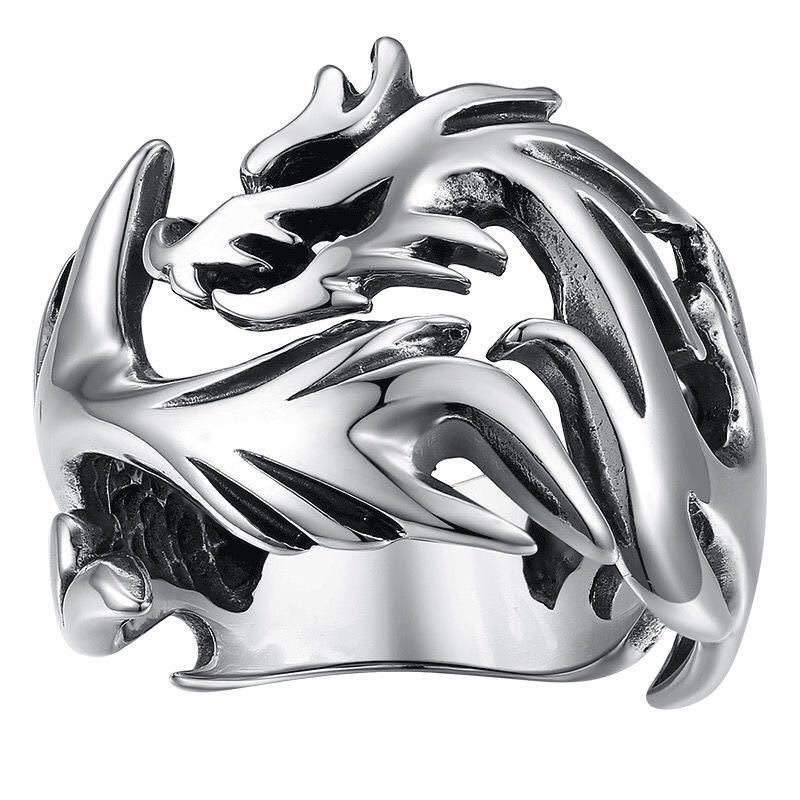 Flame Dragon Silver Ring Men