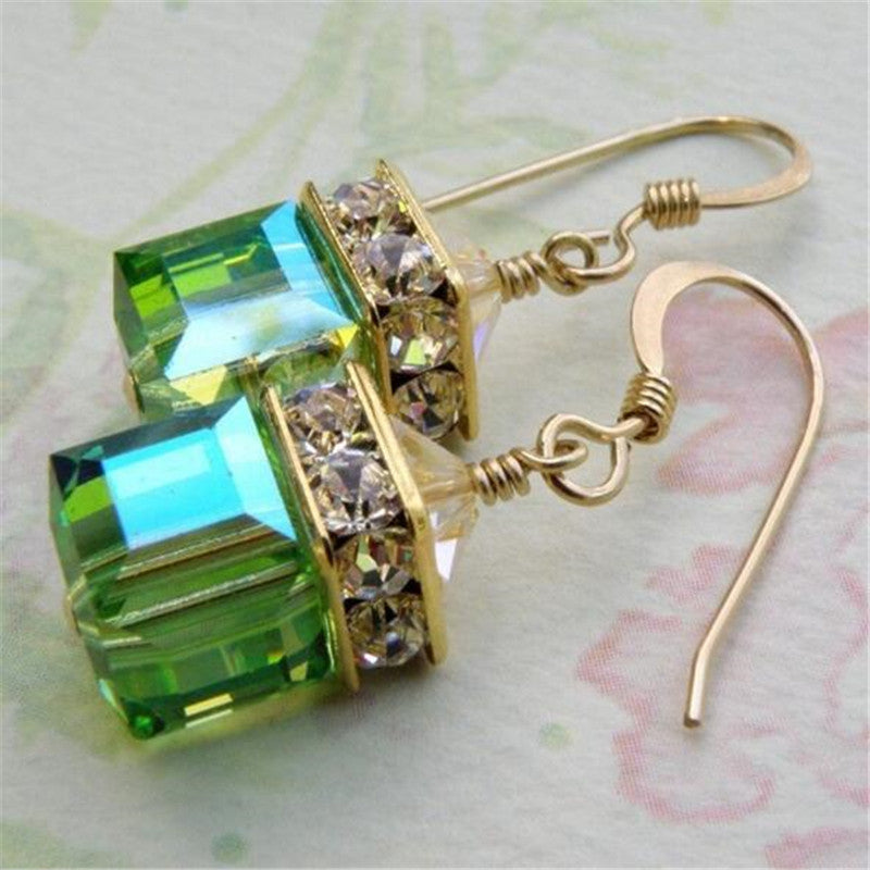 New Earrings Blue Green Square Fashion Personality Women's New Ear Jewelry Wild Style Trend