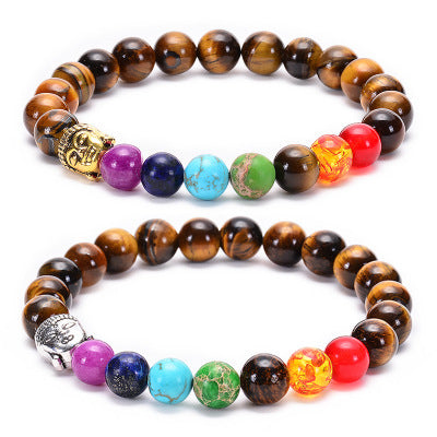 Seven Chakra Healing Beaded Bracelet Natural Lava Stone Tiger Eye Beads Bracelet