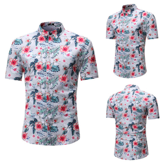 New men's casual short-sleeved flower shirt