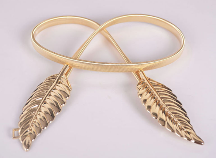 Women's elastic elastic chain waist chain Decorative tree leaves to buckle women's belt
