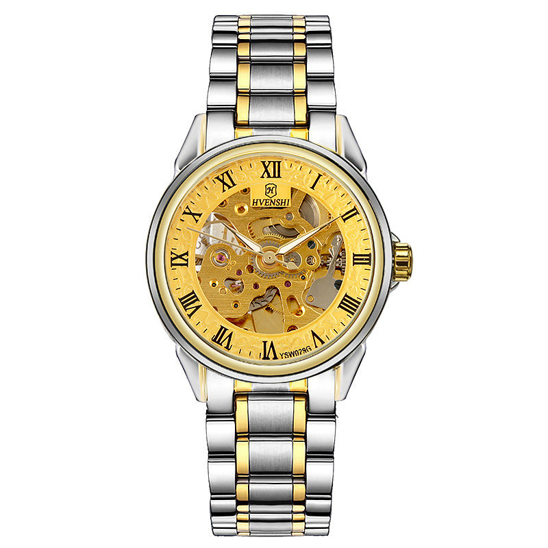 Double-sided hollow automatic mechanical watch