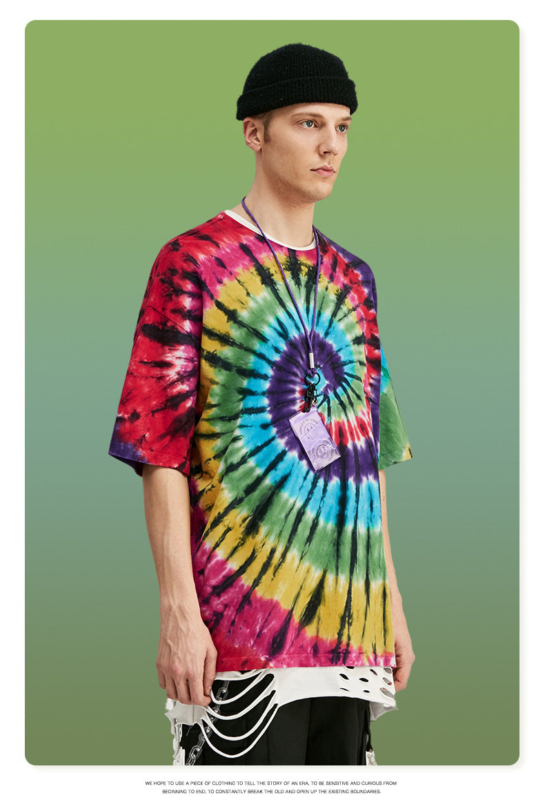 Rainbow Spiral Tie-Dye Loose Men's Short Sleeves