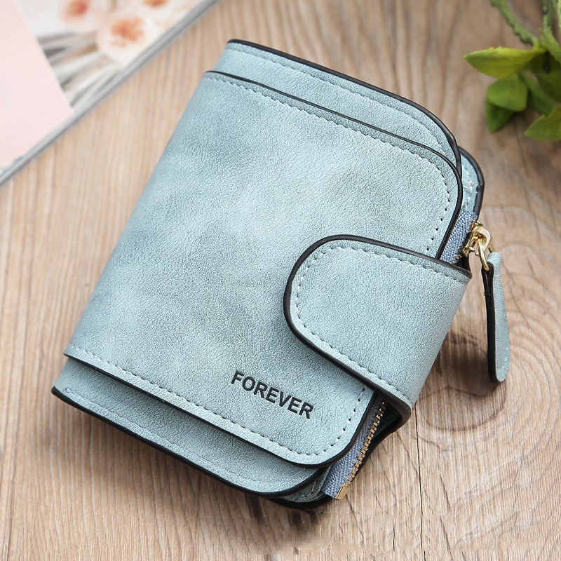 Simple Short Solid Color Three Fold Magnetic Buckle Wallet Multi Card Large Capacity Women's Purse